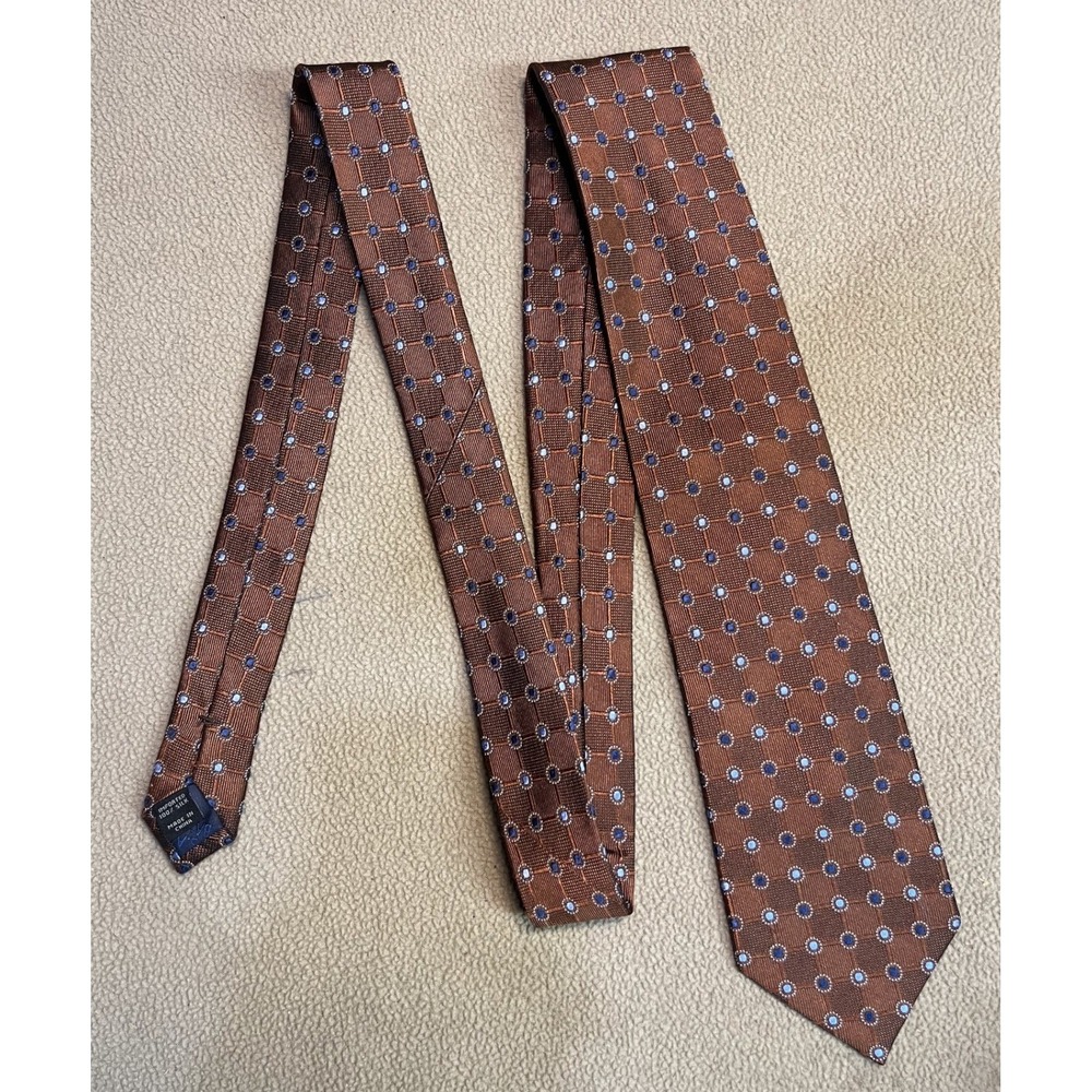 Jos A Bank Executive‎ Collection Mens Silk Tie Brown Blue Geometric Medallion